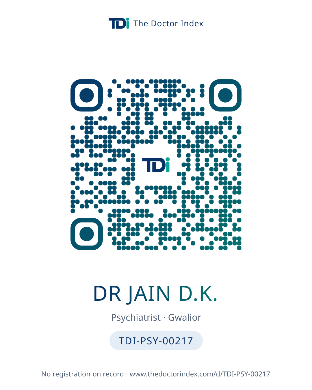 QR card for Dr Jain D.K., TDI-PSY-00217
