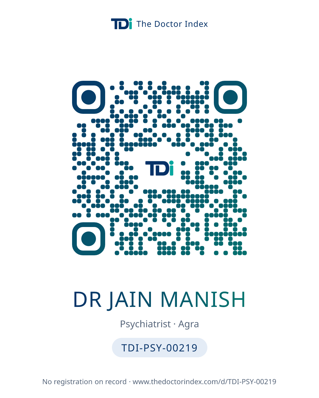 QR card for Dr Jain Manish, TDI-PSY-00219