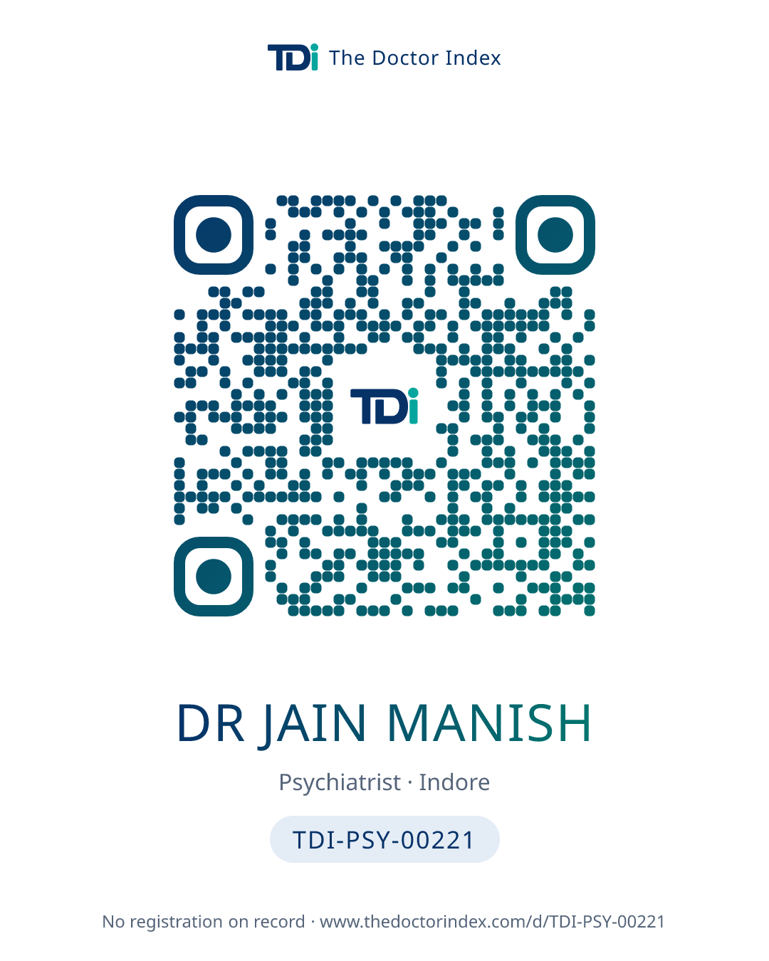 QR card for Dr Jain Manish, TDI-PSY-00221