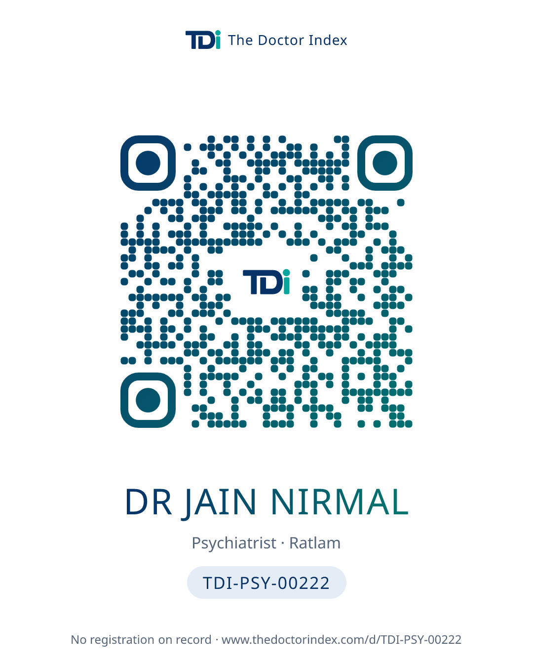 QR card for Dr Jain Nirmal, TDI-PSY-00222