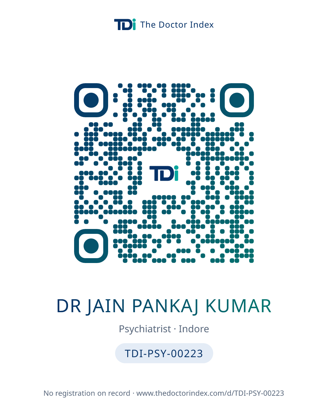 QR card for Dr Jain Pankaj Kumar, TDI-PSY-00223