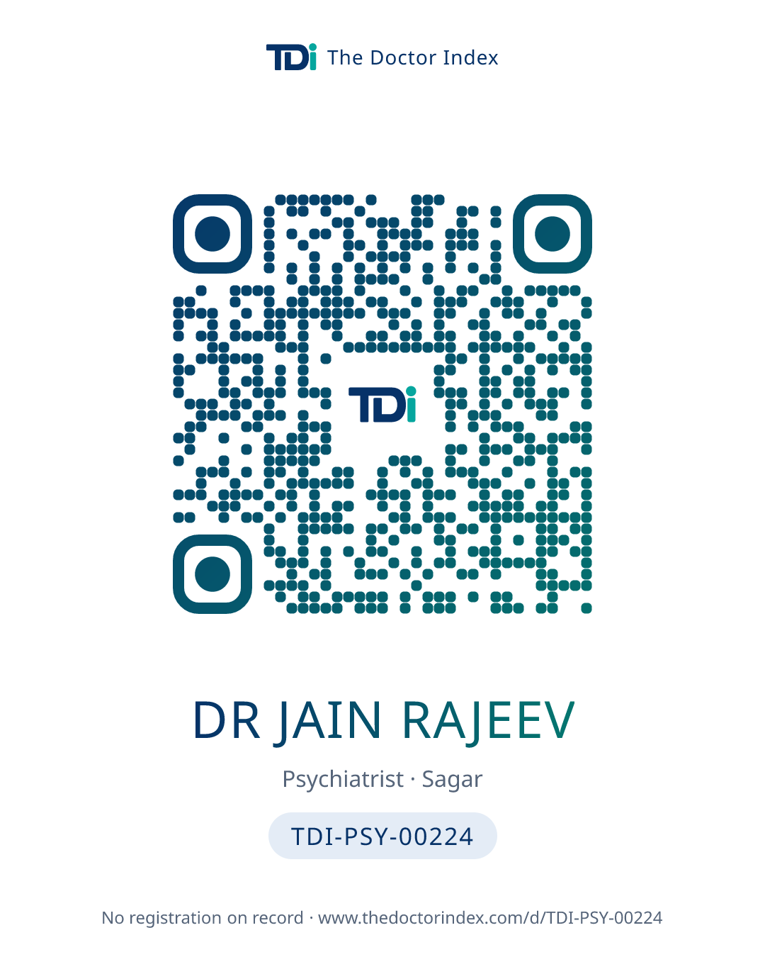QR card for Dr Jain Rajeev, TDI-PSY-00224
