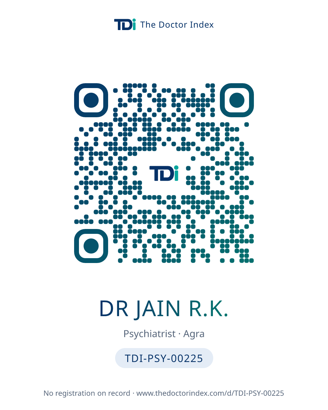 QR card for Dr Jain R.K., TDI-PSY-00225