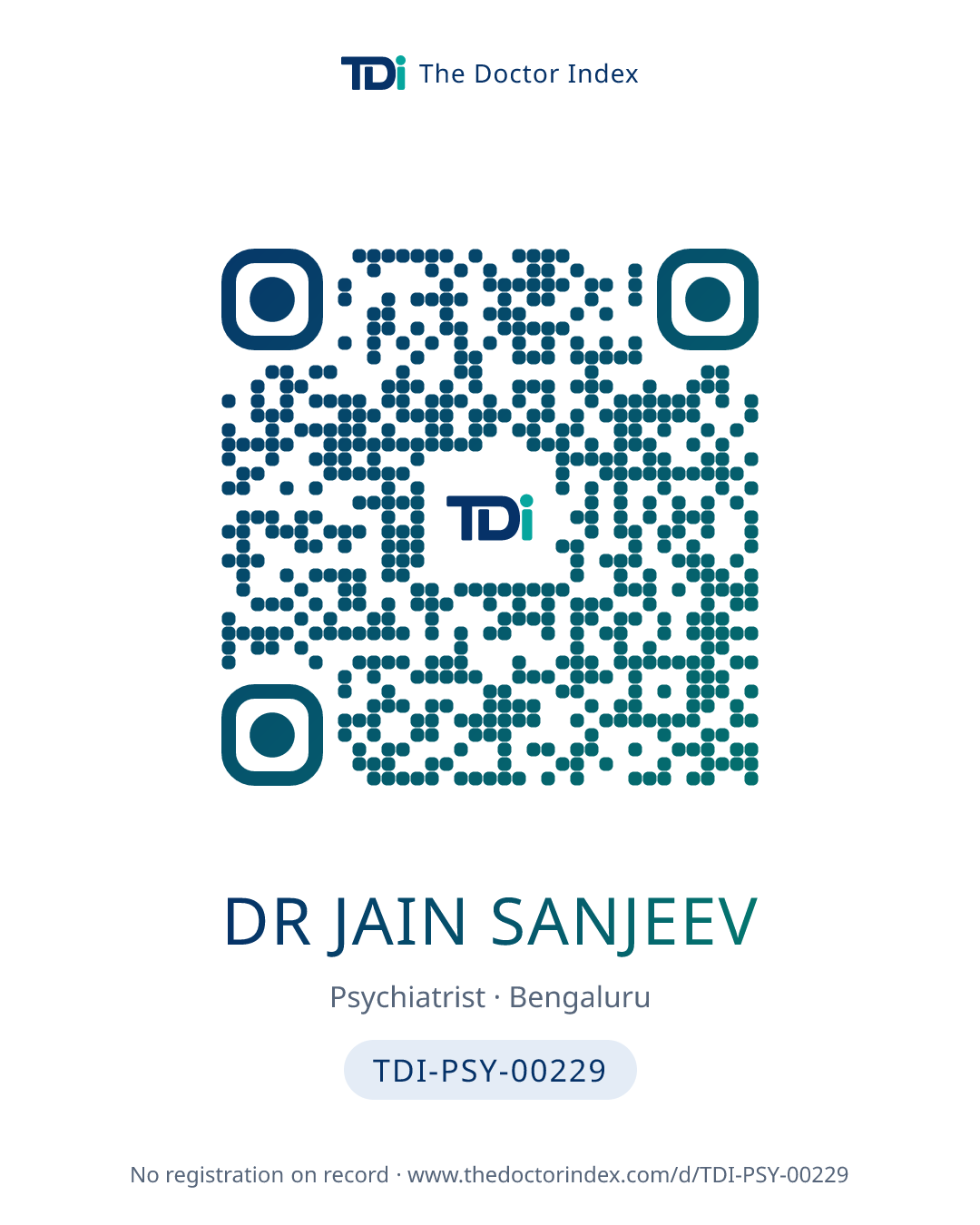QR card for Dr Jain Sanjeev, TDI-PSY-00229