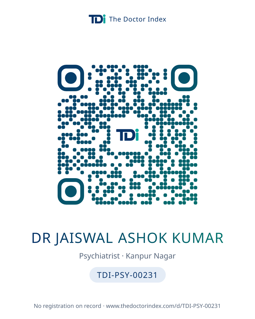 QR card for Dr Jaiswal Ashok Kumar, TDI-PSY-00231