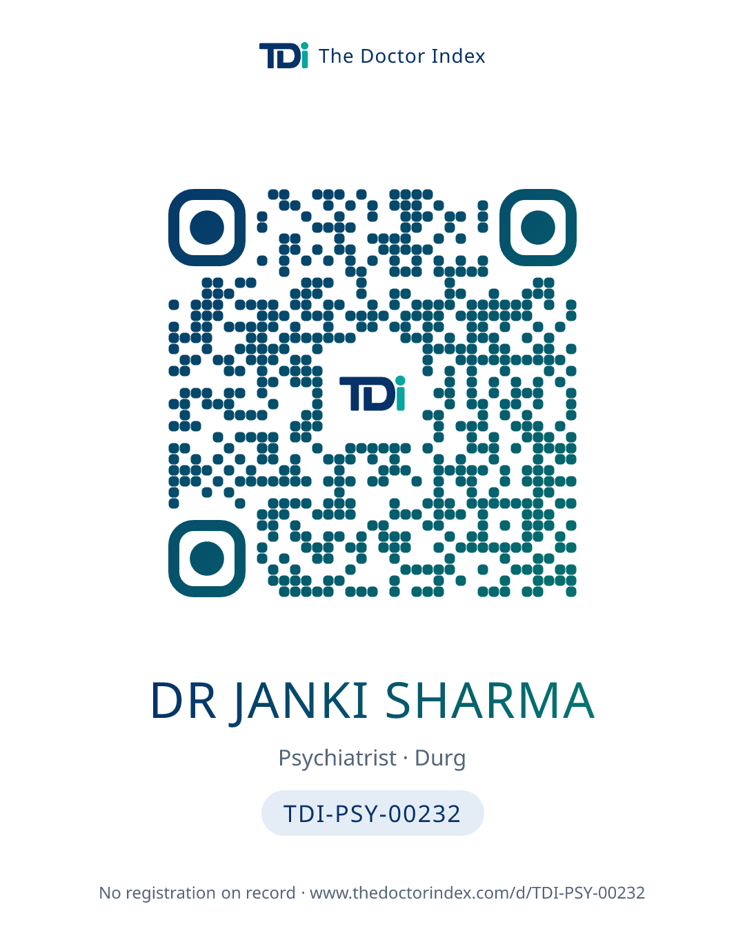 QR card for Dr Janki Sharma, TDI-PSY-00232