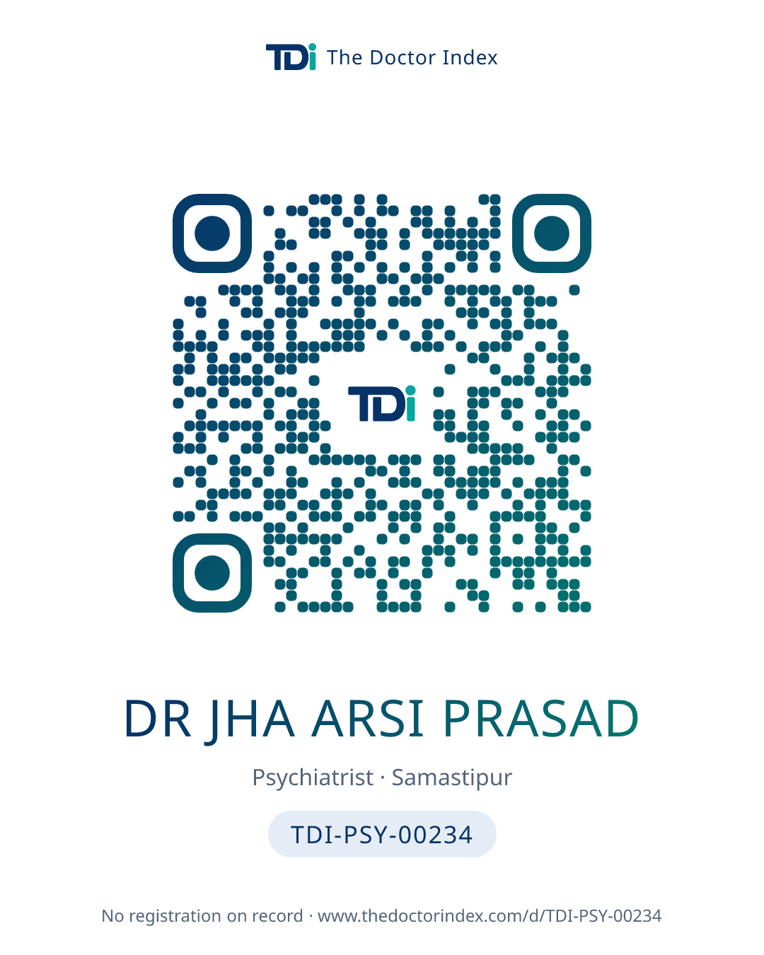 QR card for Dr Jha Arsi Prasad, TDI-PSY-00234