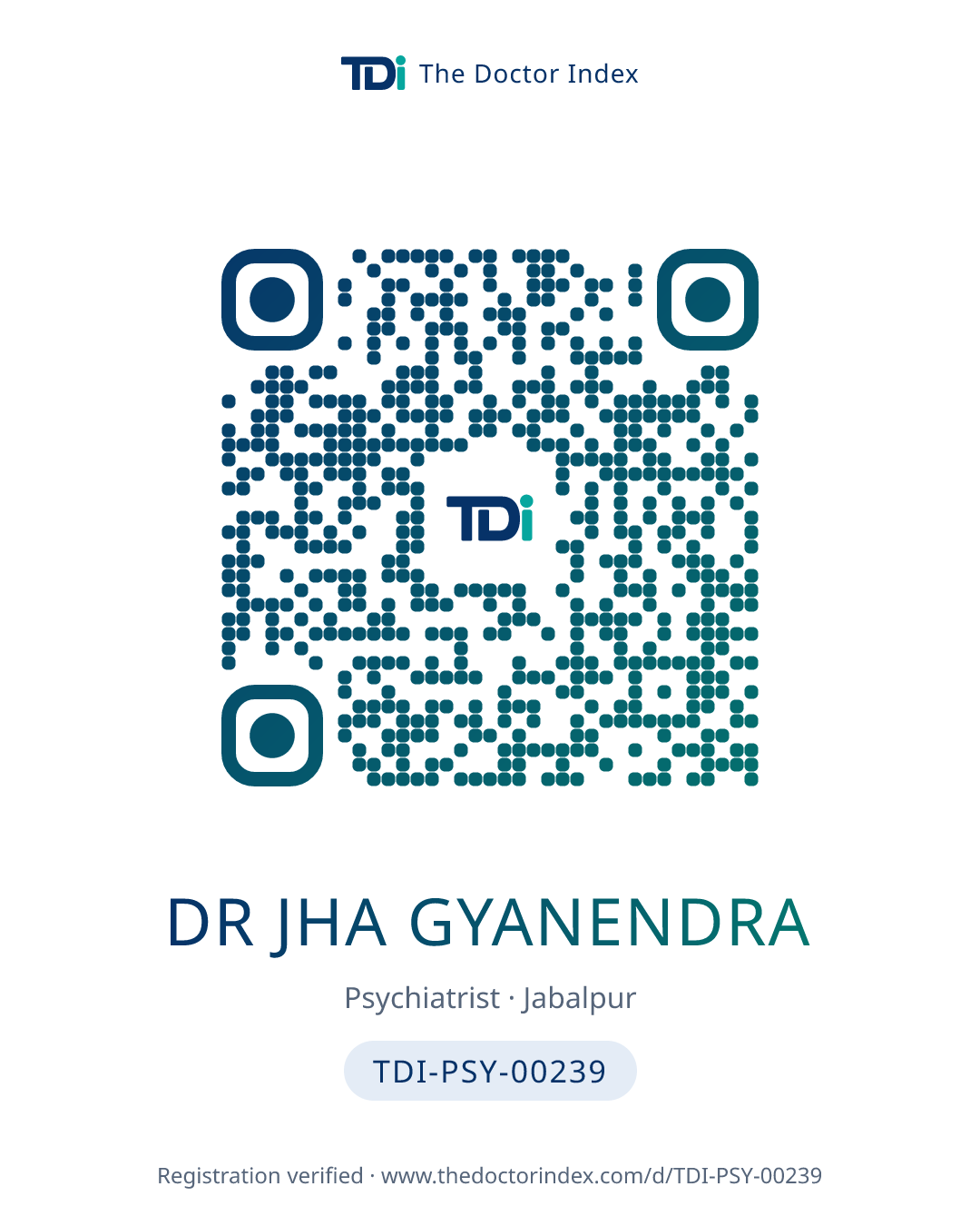 QR card for Dr Jha Gyanendra, TDI-PSY-00239