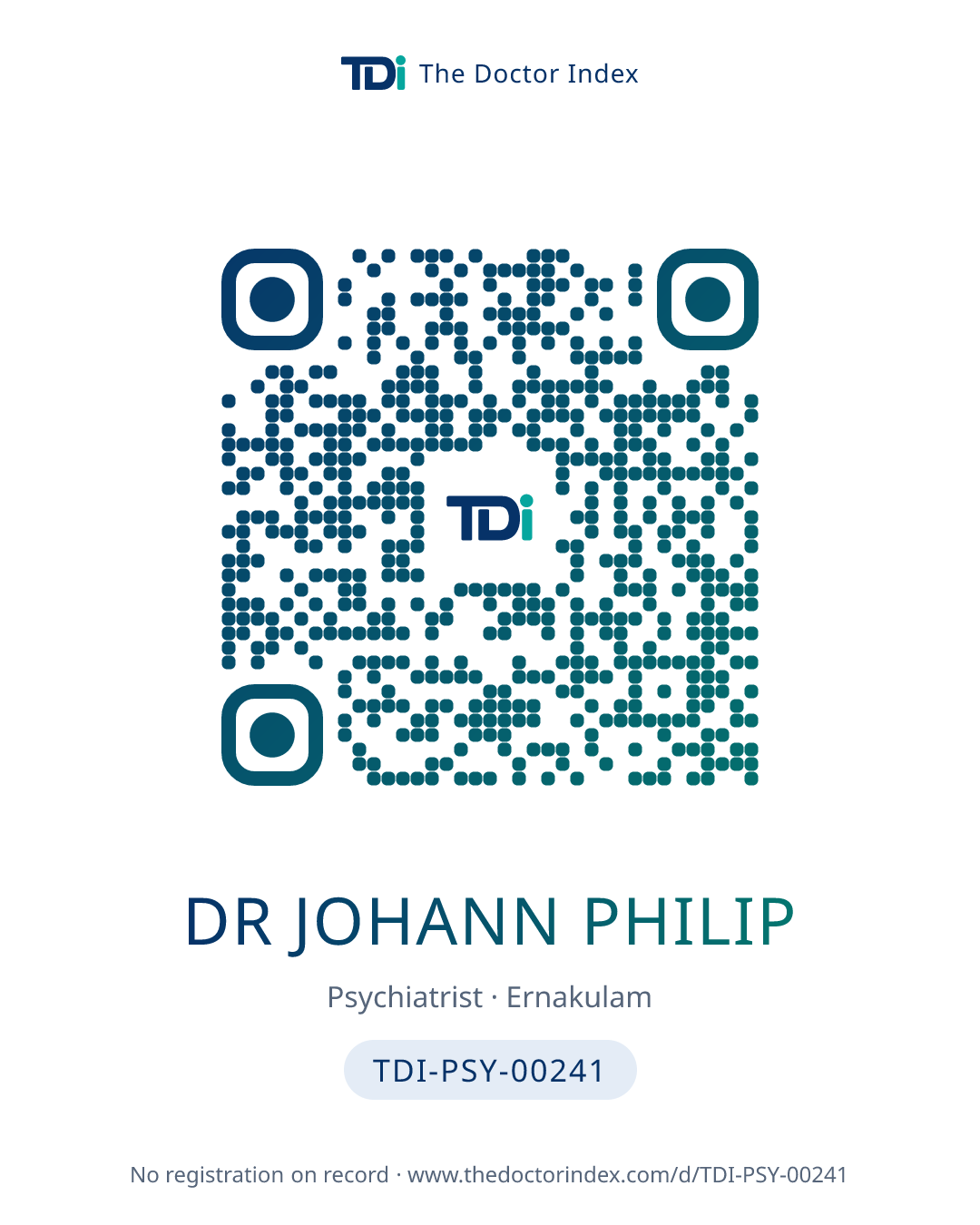 QR card for Dr Johann Philip, TDI-PSY-00241