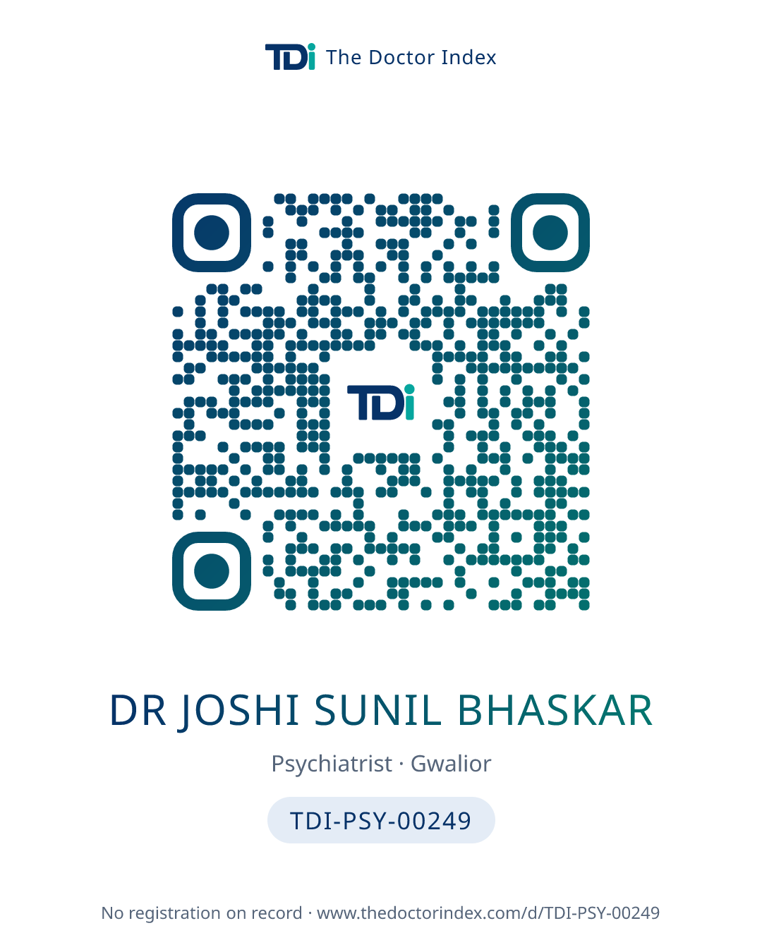 QR card for Dr Joshi Sunil Bhaskar, TDI-PSY-00249