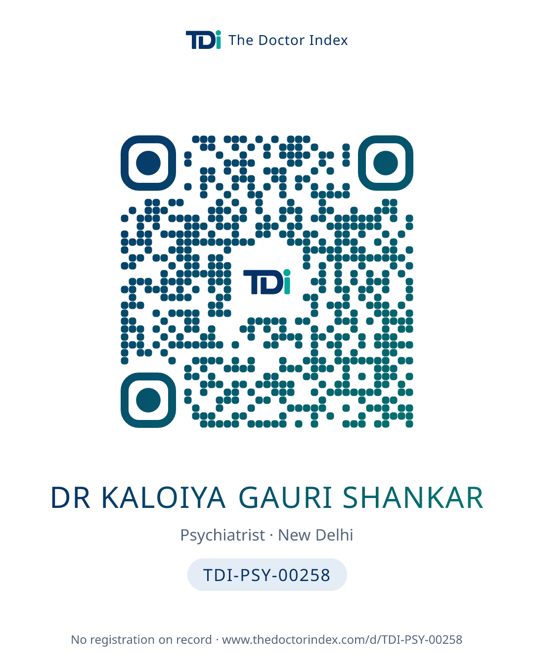 QR card for Dr Kaloiya Gauri Shankar, TDI-PSY-00258