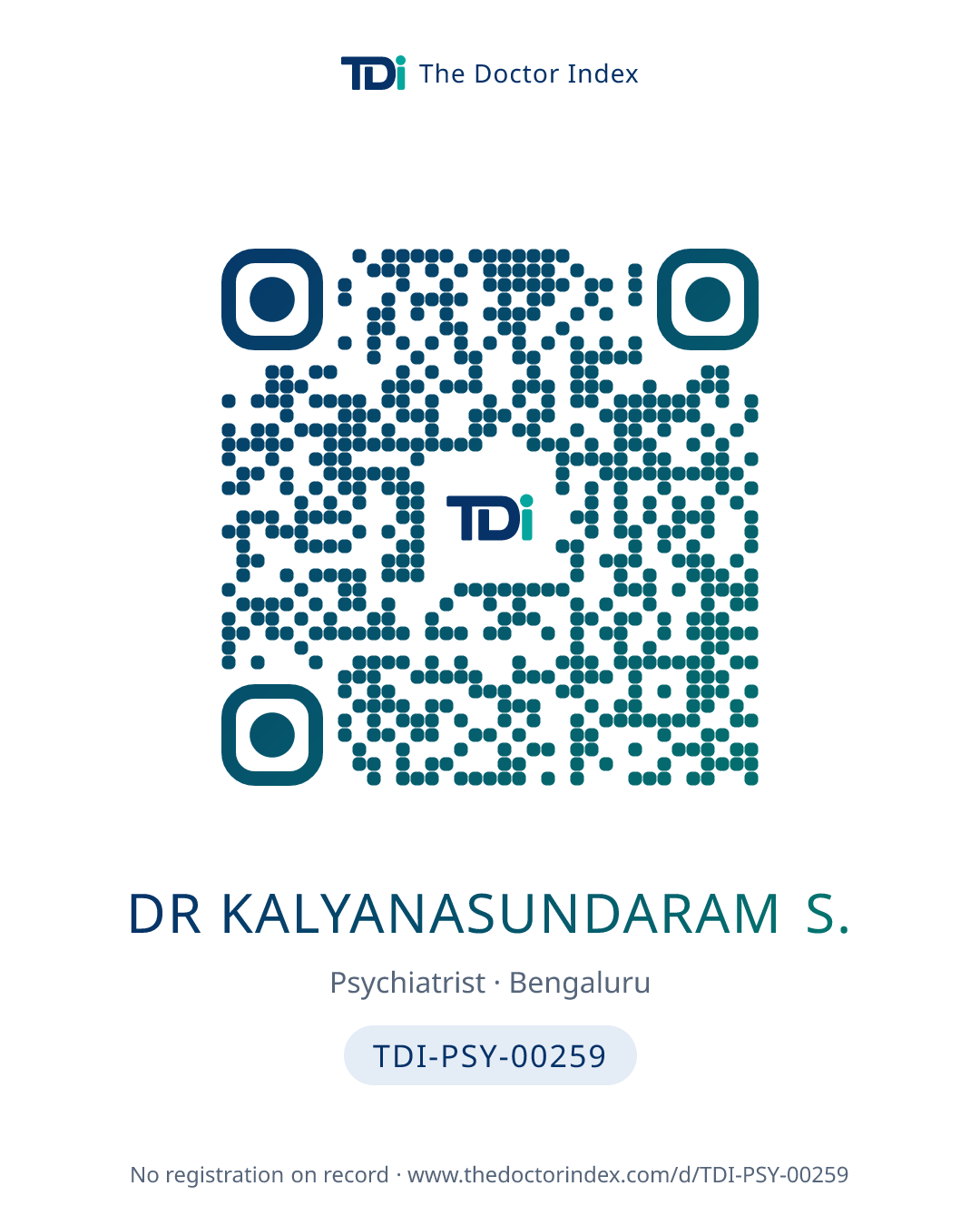 QR card for Dr Kalyanasundaram S., TDI-PSY-00259