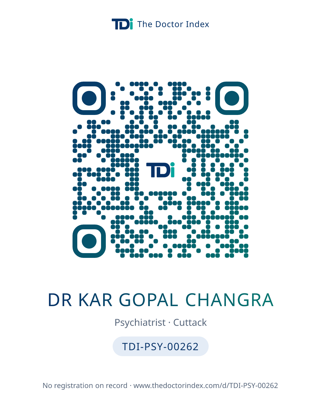 QR card for Dr Kar Gopal Changra, TDI-PSY-00262