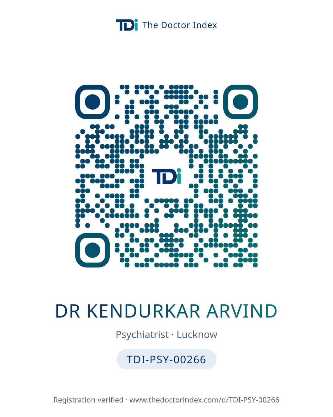 QR card for Dr Kendurkar Arvind, TDI-PSY-00266
