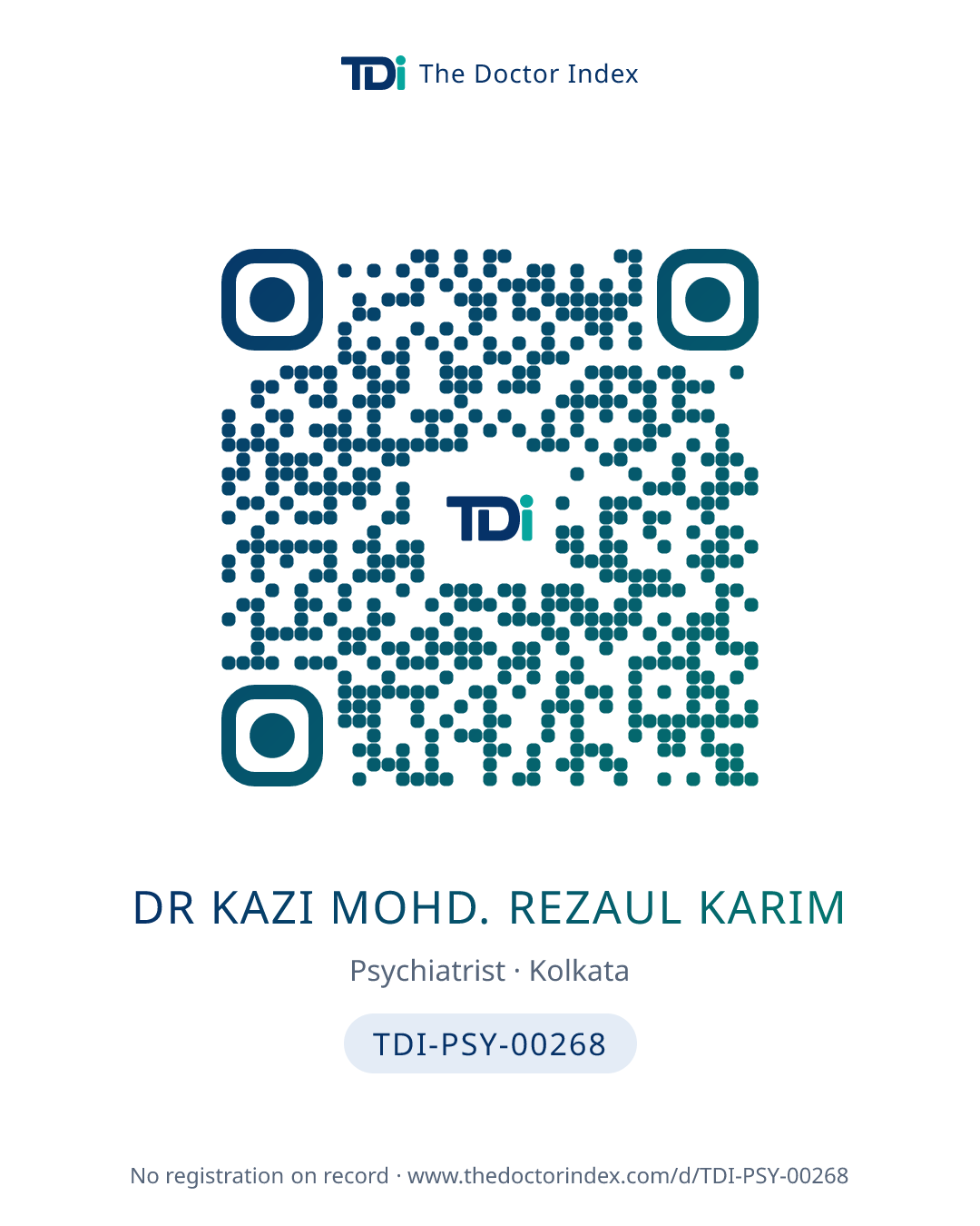 QR card for Dr Kazi Mohd. Rezaul Karim, TDI-PSY-00268