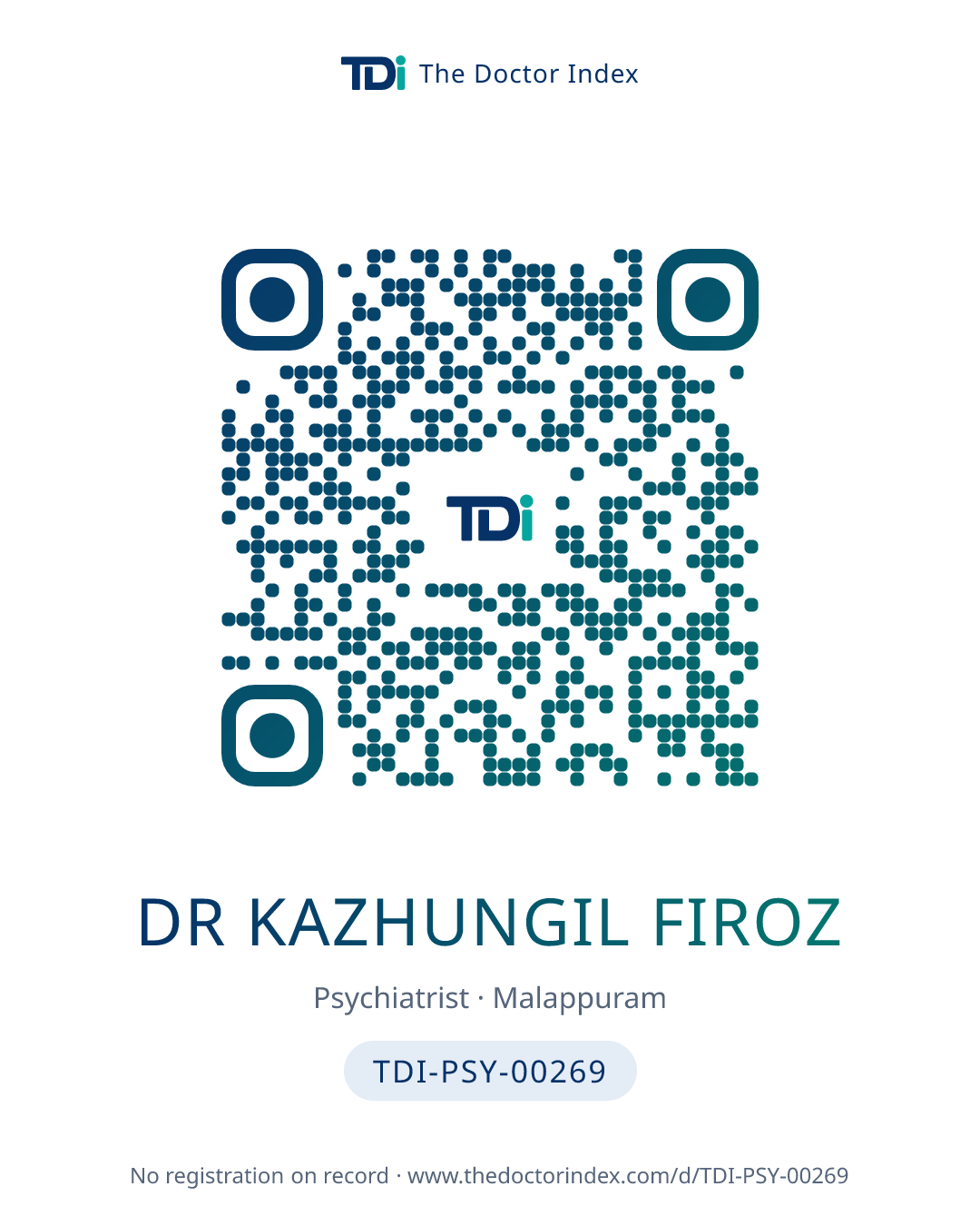QR card for Dr Kazhungil Firoz, TDI-PSY-00269