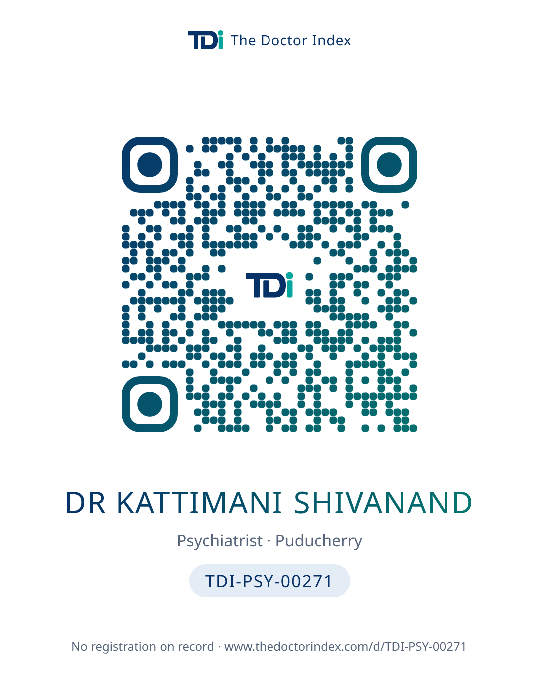 QR card for Dr Kattimani Shivanand, TDI-PSY-00271