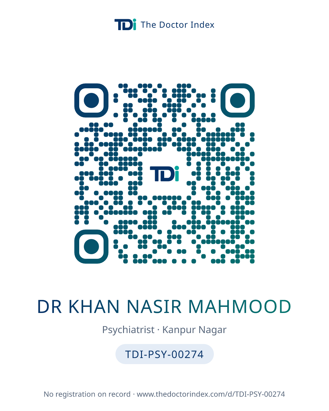 QR card for Dr Khan Nasir Mahmood, TDI-PSY-00274