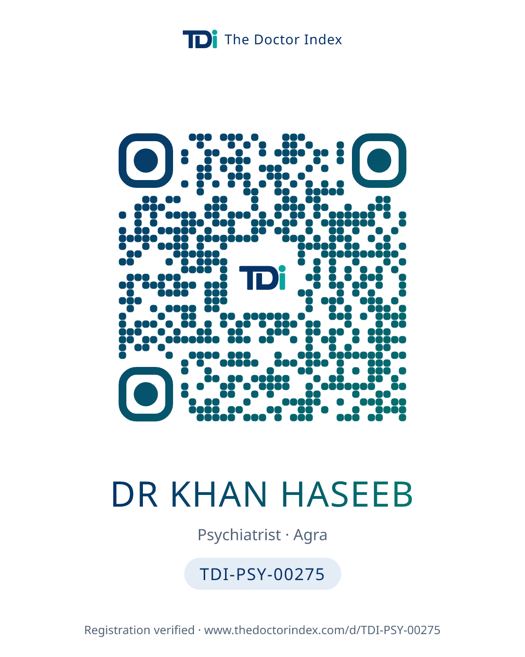 QR card for Dr Khan Haseeb, TDI-PSY-00275