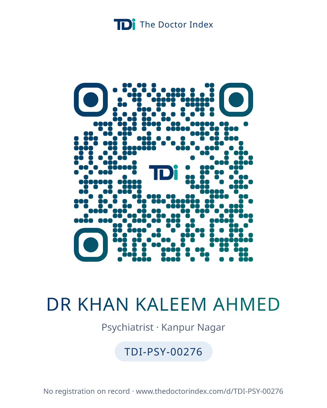 QR card for Dr Khan Kaleem Ahmed, TDI-PSY-00276