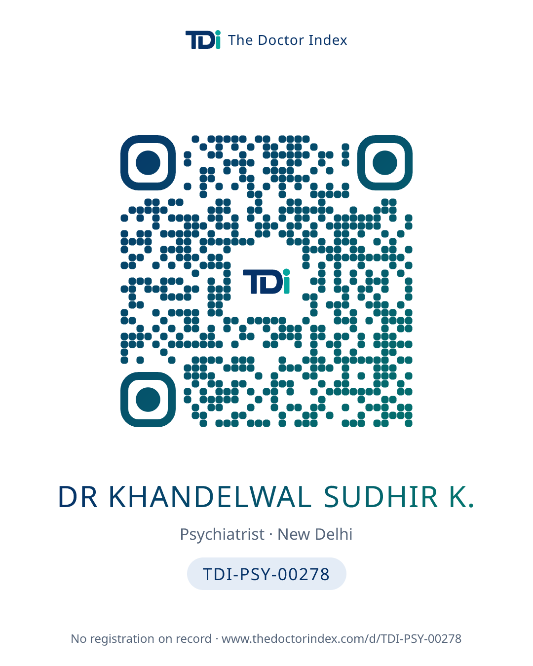 QR card for Dr Khandelwal Sudhir K., TDI-PSY-00278