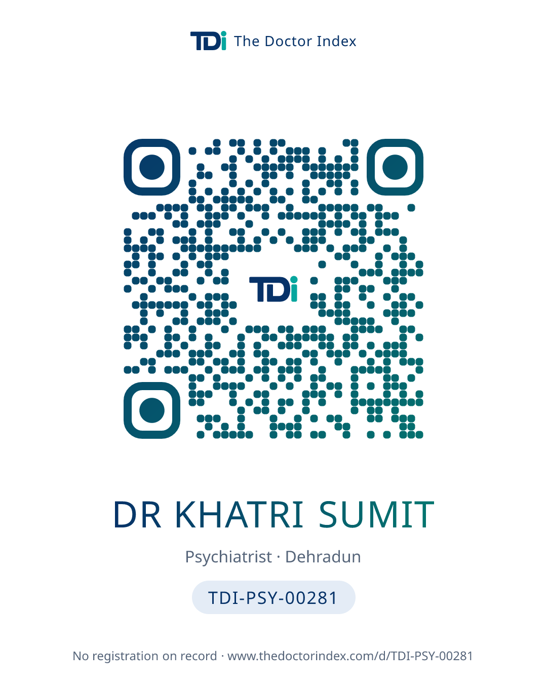 QR card for Dr Khatri Sumit, TDI-PSY-00281
