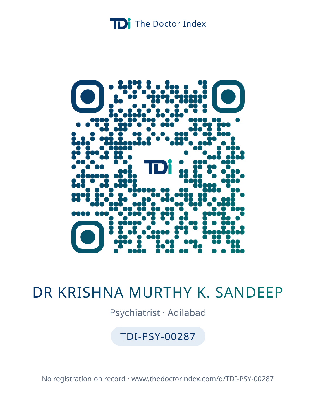 QR card for Dr Krishna Murthy K. Sandeep, TDI-PSY-00287