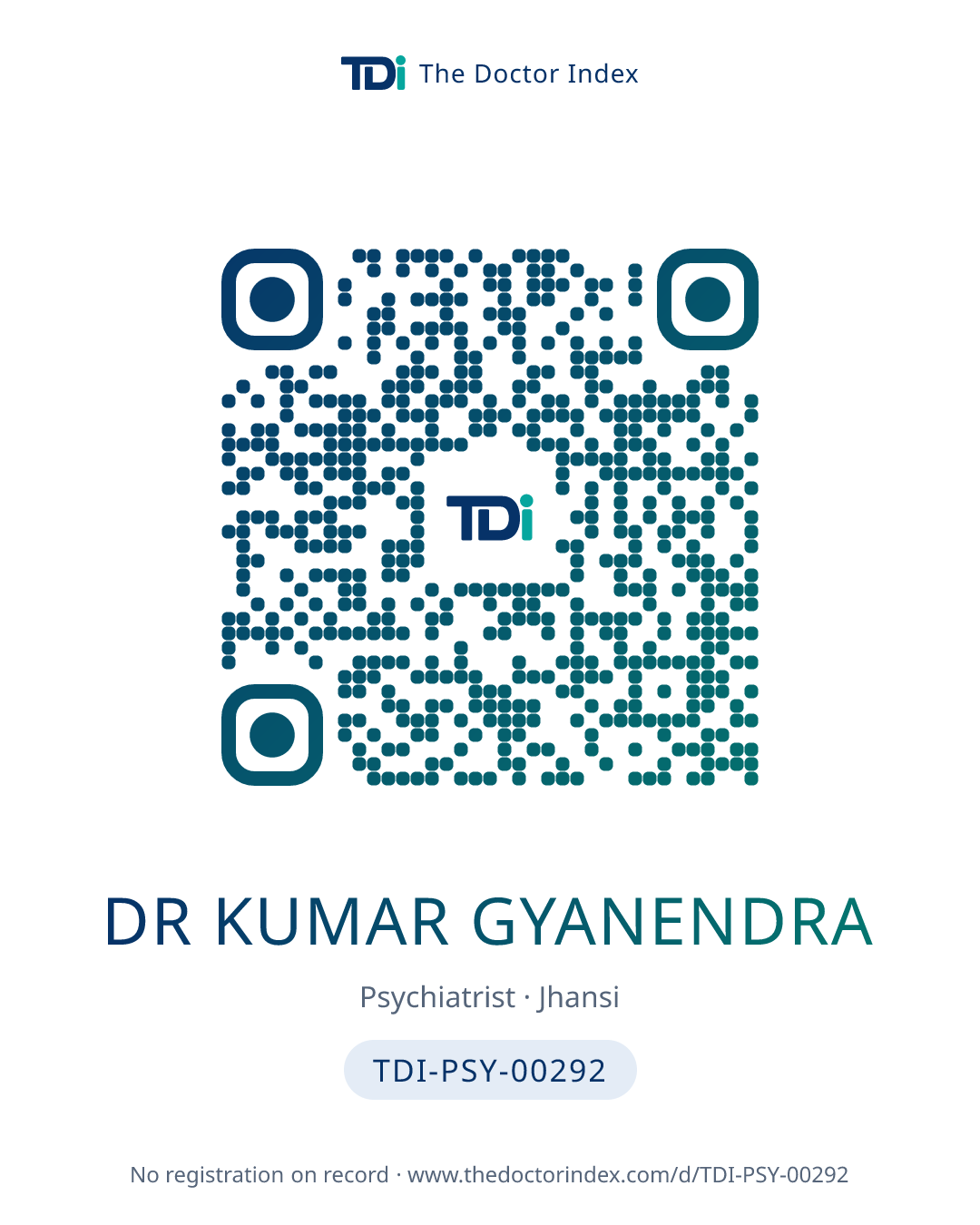 QR card for Dr Kumar Gyanendra, TDI-PSY-00292