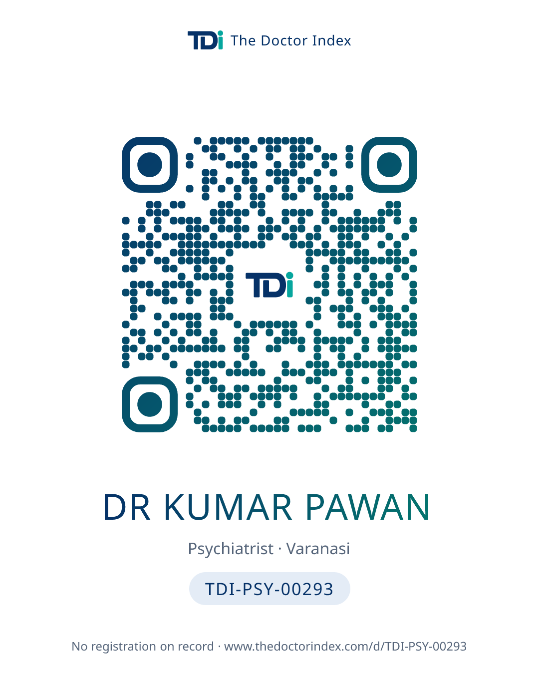 QR card for Dr Kumar Pawan, TDI-PSY-00293