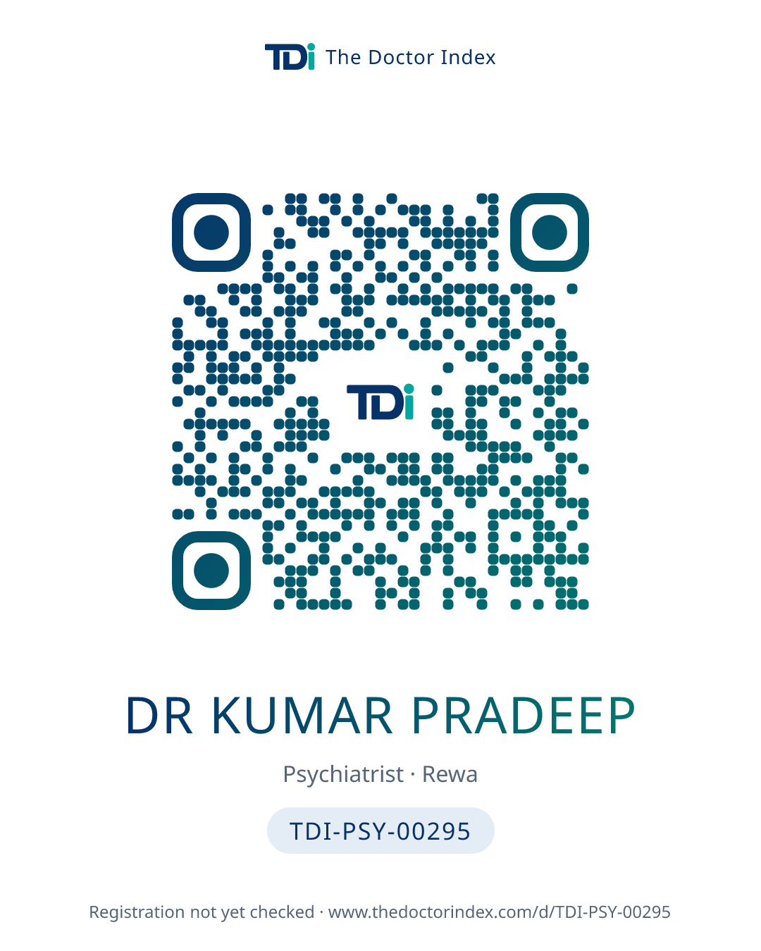 QR card for Dr Kumar Pradeep, TDI-PSY-00295