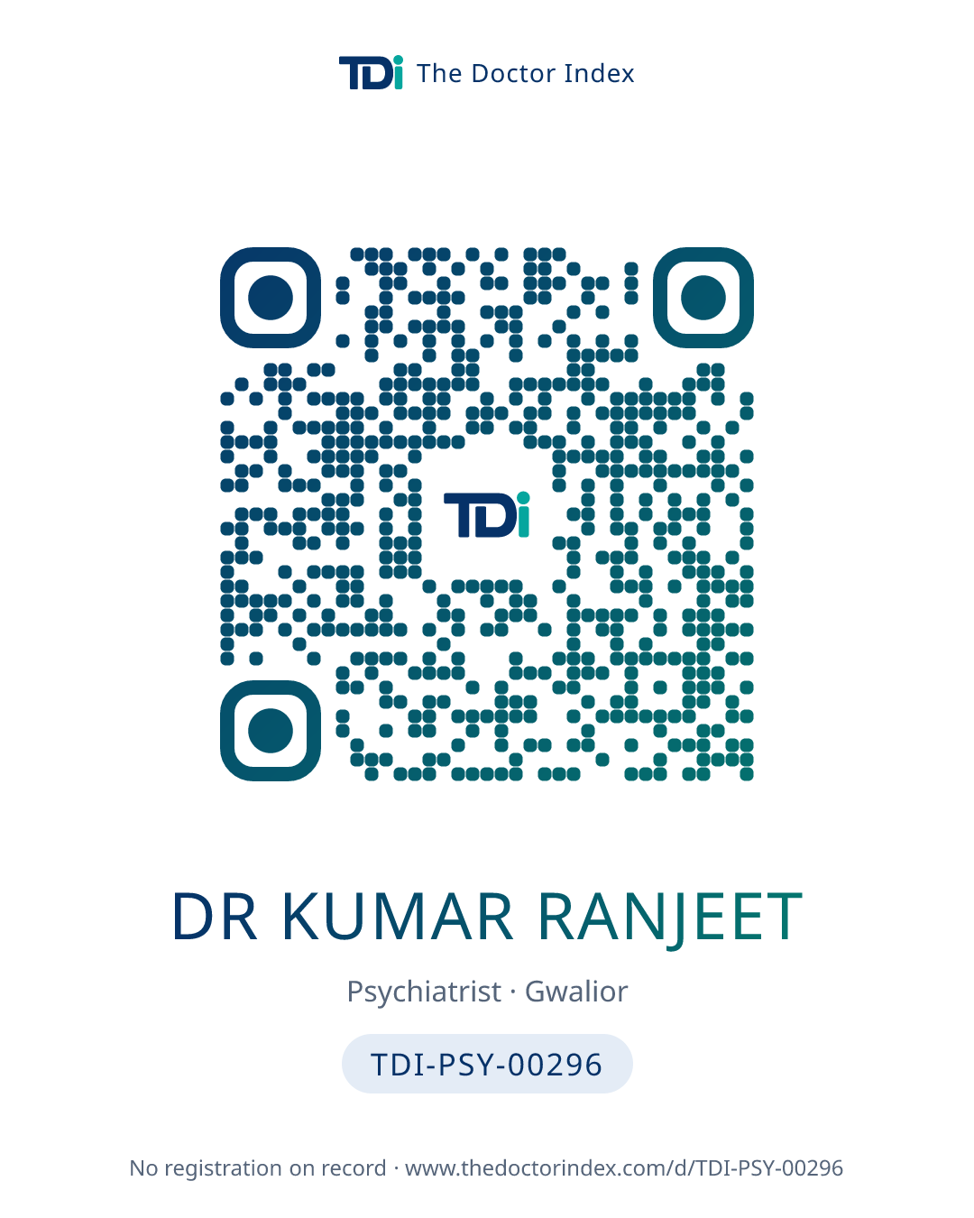 QR card for Dr Kumar Ranjeet, TDI-PSY-00296