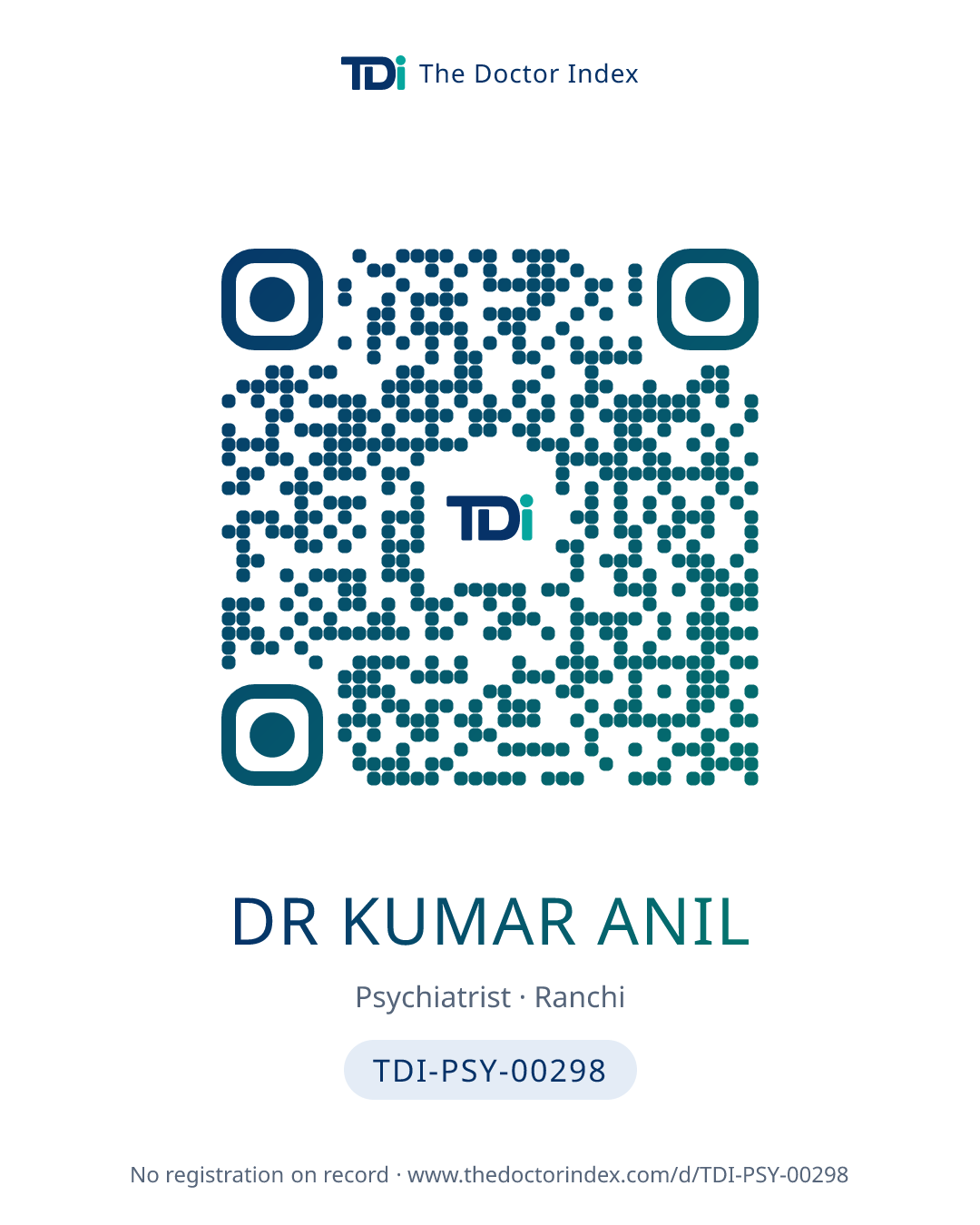 QR card for Dr Kumar Anil, TDI-PSY-00298
