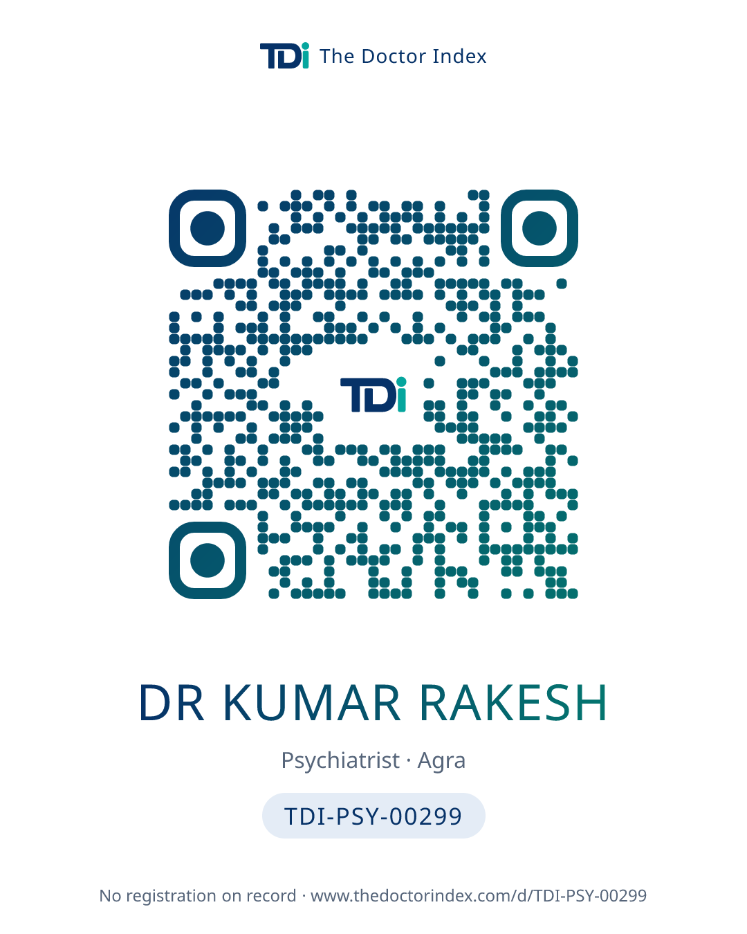 QR card for Dr Kumar Rakesh, TDI-PSY-00299