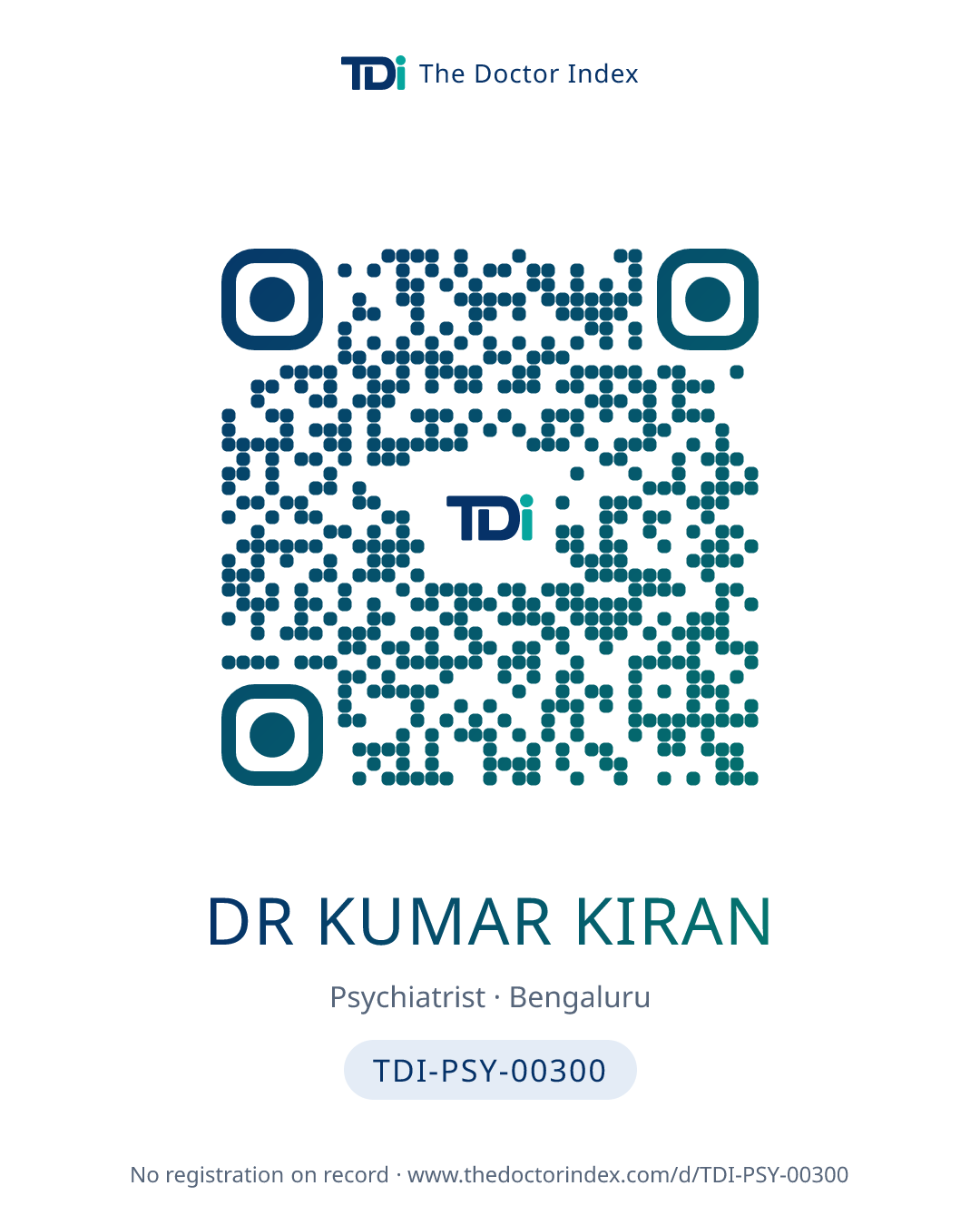QR card for Dr Kumar Kiran, TDI-PSY-00300