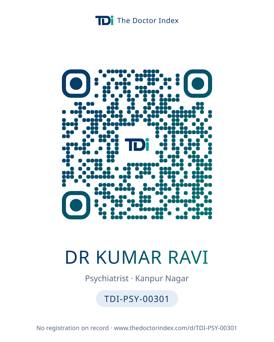 QR card for Dr Kumar Ravi, TDI-PSY-00301