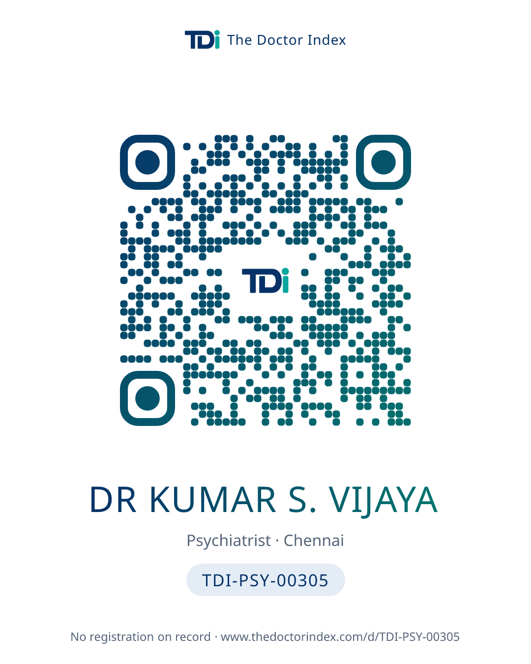 QR card for Dr Kumar S. Vijaya, TDI-PSY-00305