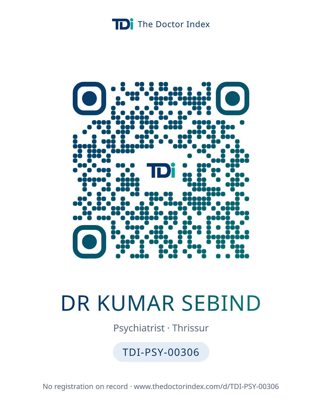QR card for Dr Kumar Sebind, TDI-PSY-00306