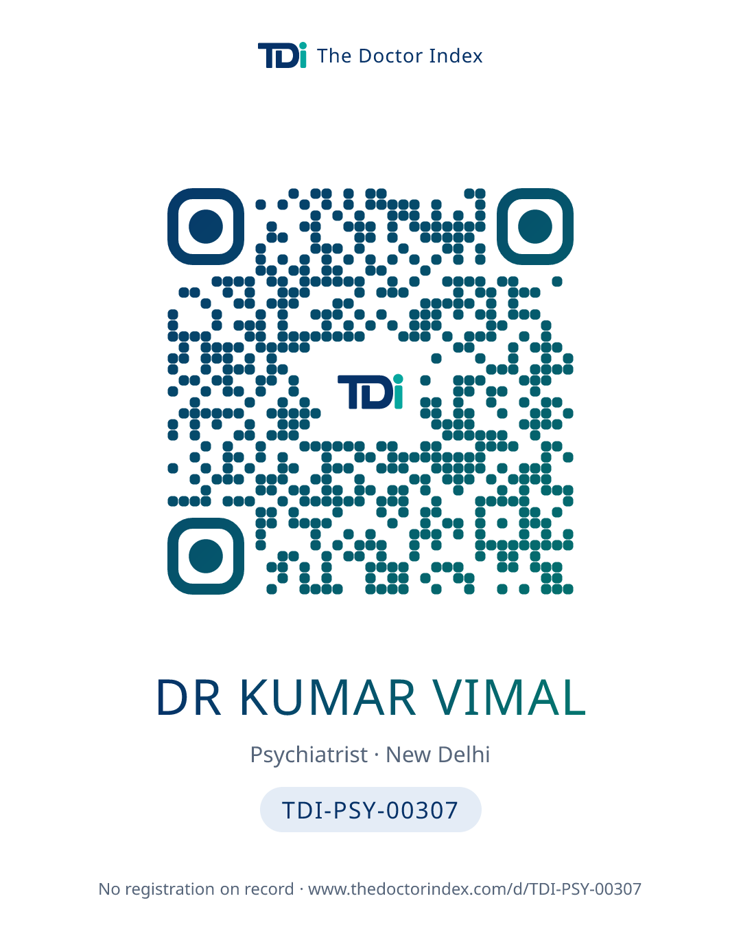 QR card for Dr Kumar Vimal, TDI-PSY-00307