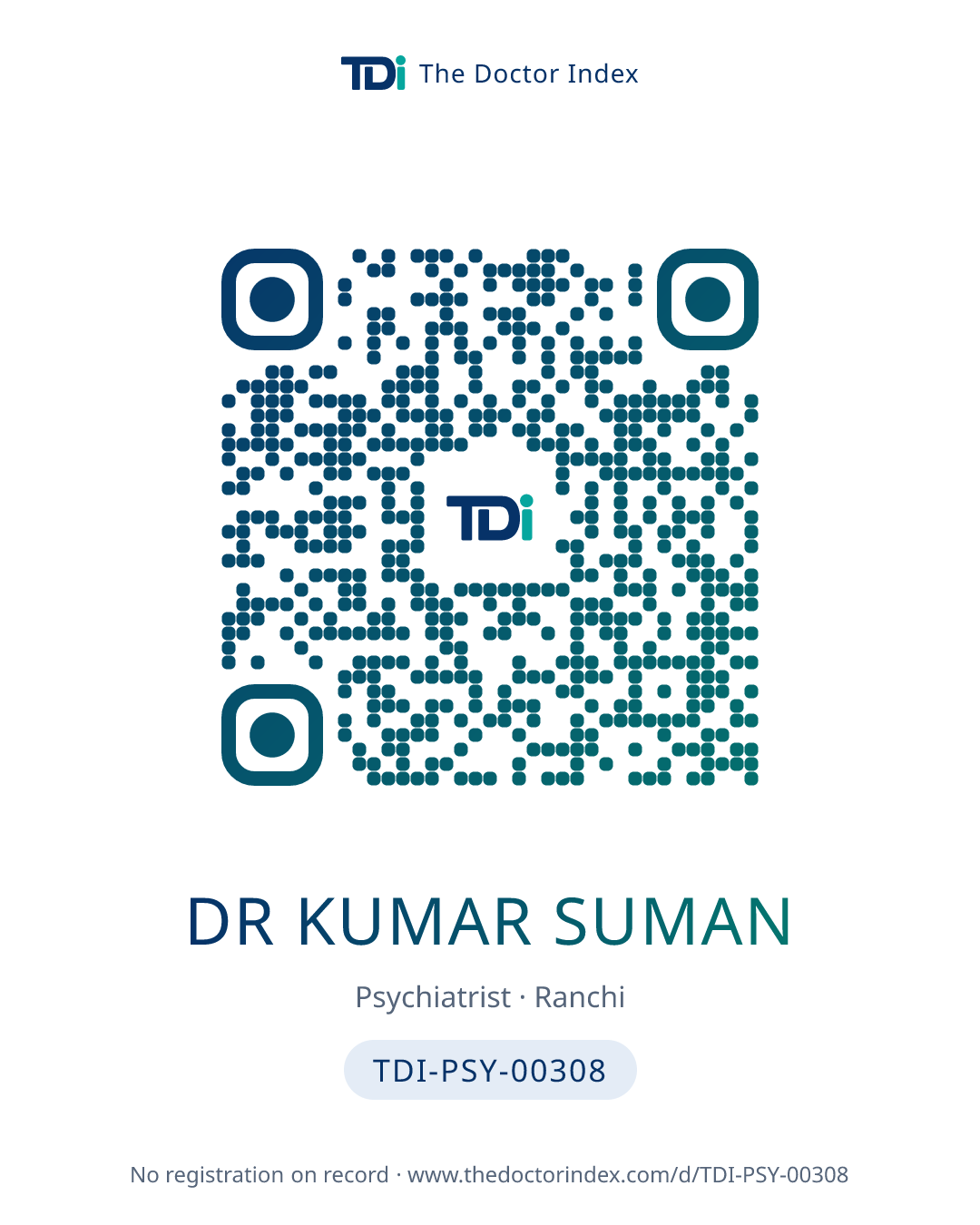 QR card for Dr Kumar Suman, TDI-PSY-00308