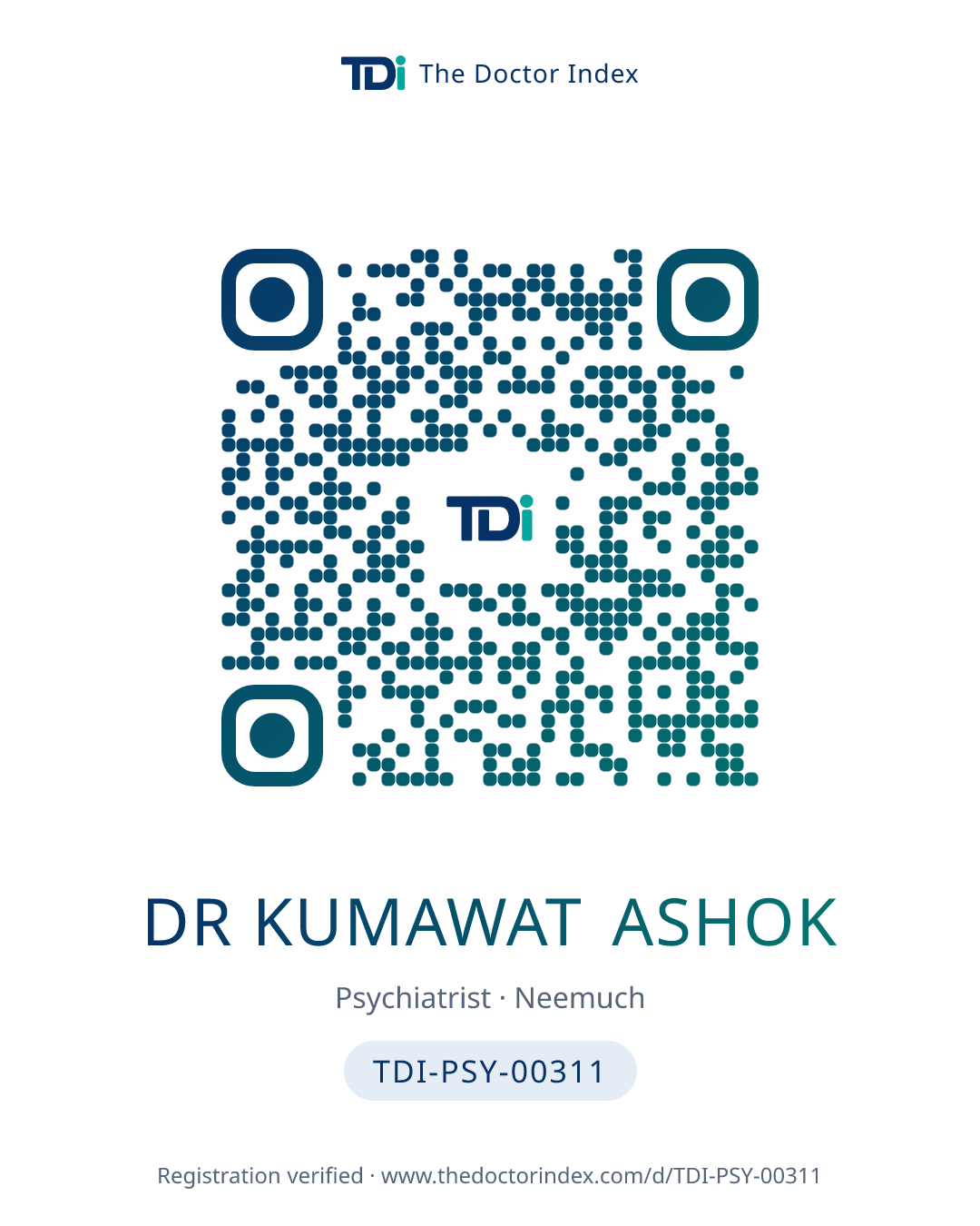 QR card for Dr Kumawat Ashok, TDI-PSY-00311
