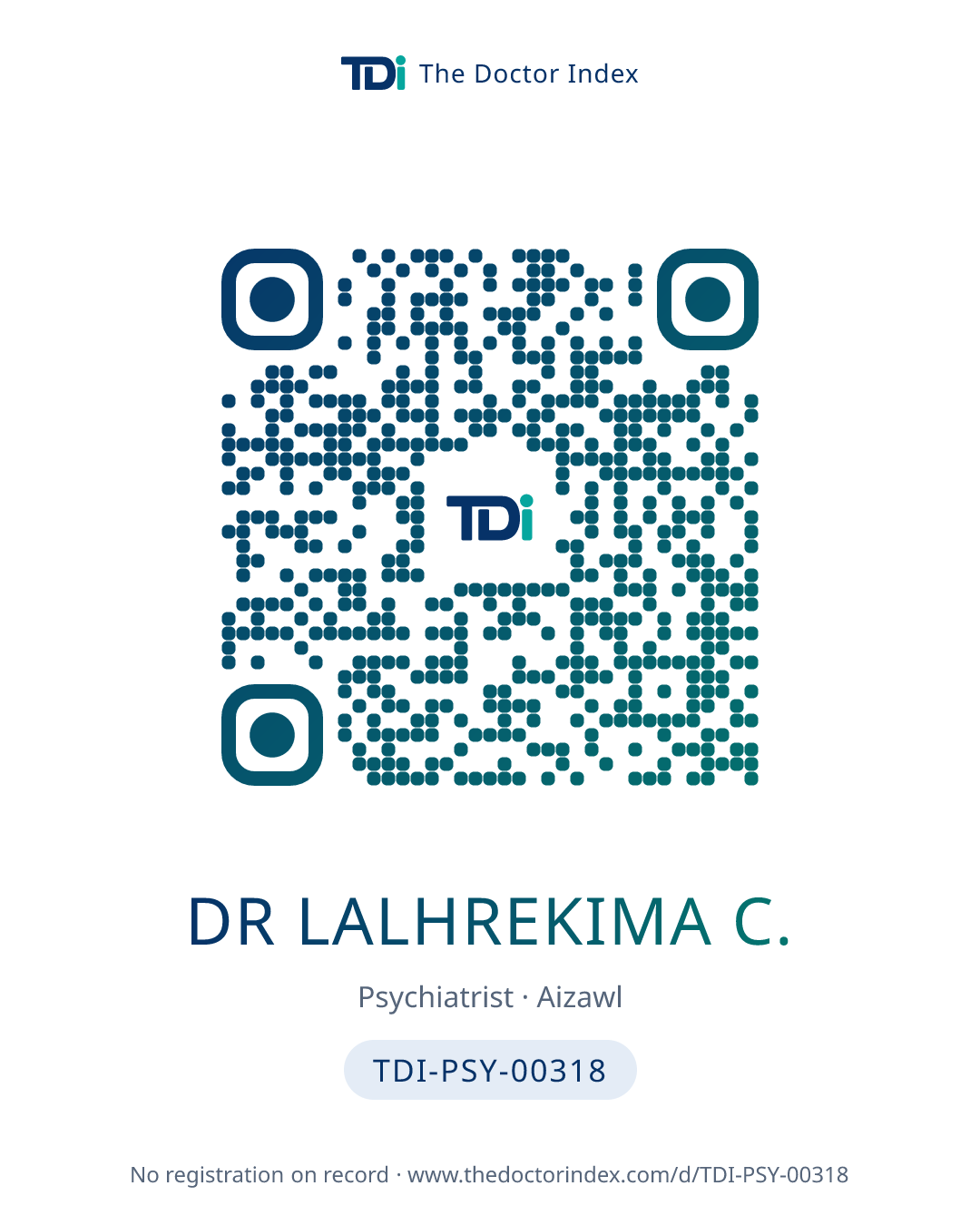 QR card for Dr Lalhrekima C., TDI-PSY-00318