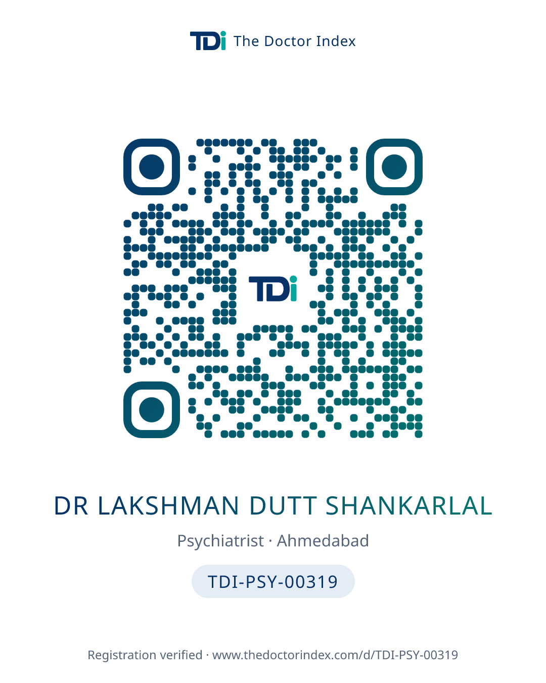 QR card for Dr Lakshman Dutt Shankarlal, TDI-PSY-00319