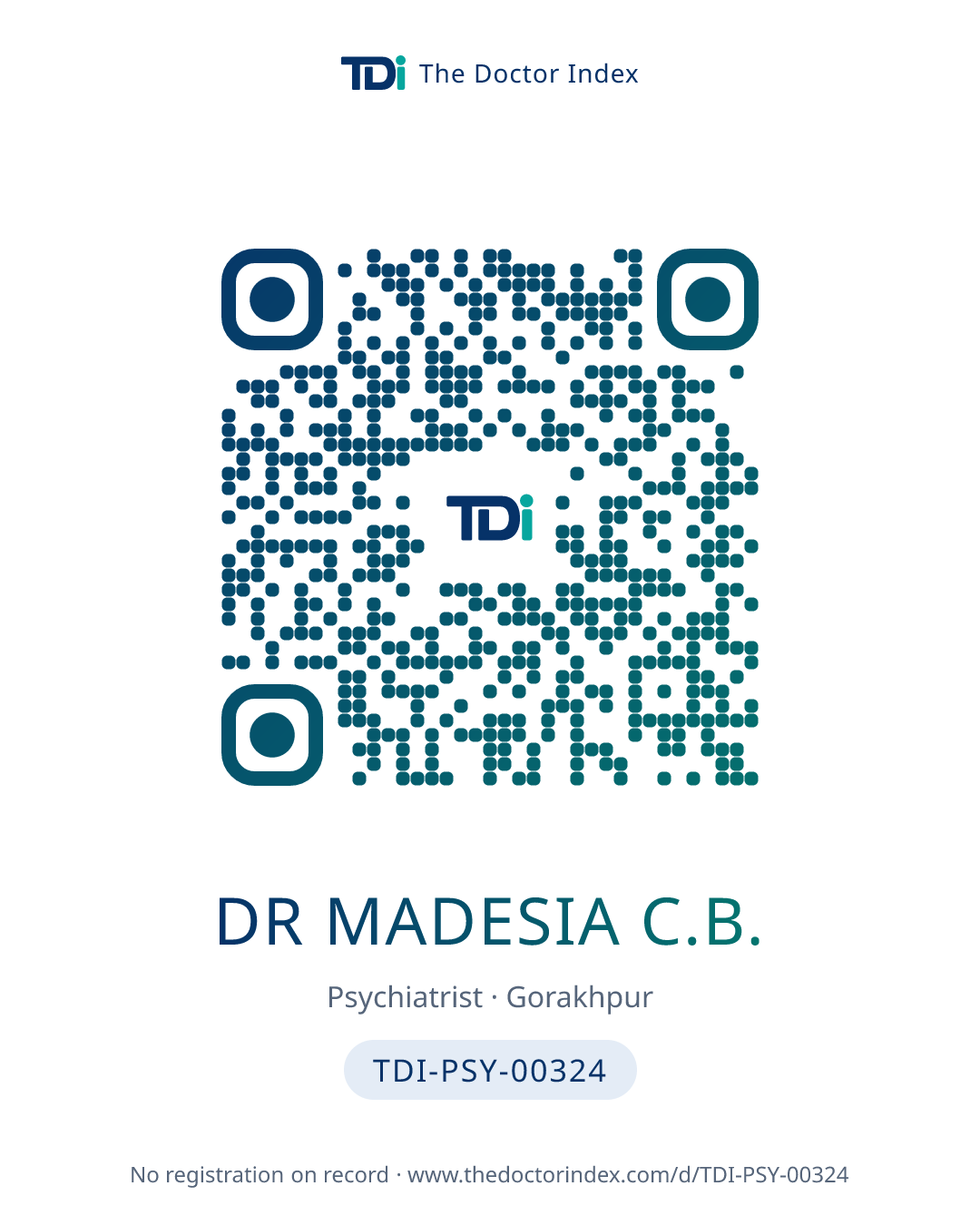 QR card for Dr Madesia C.B., TDI-PSY-00324