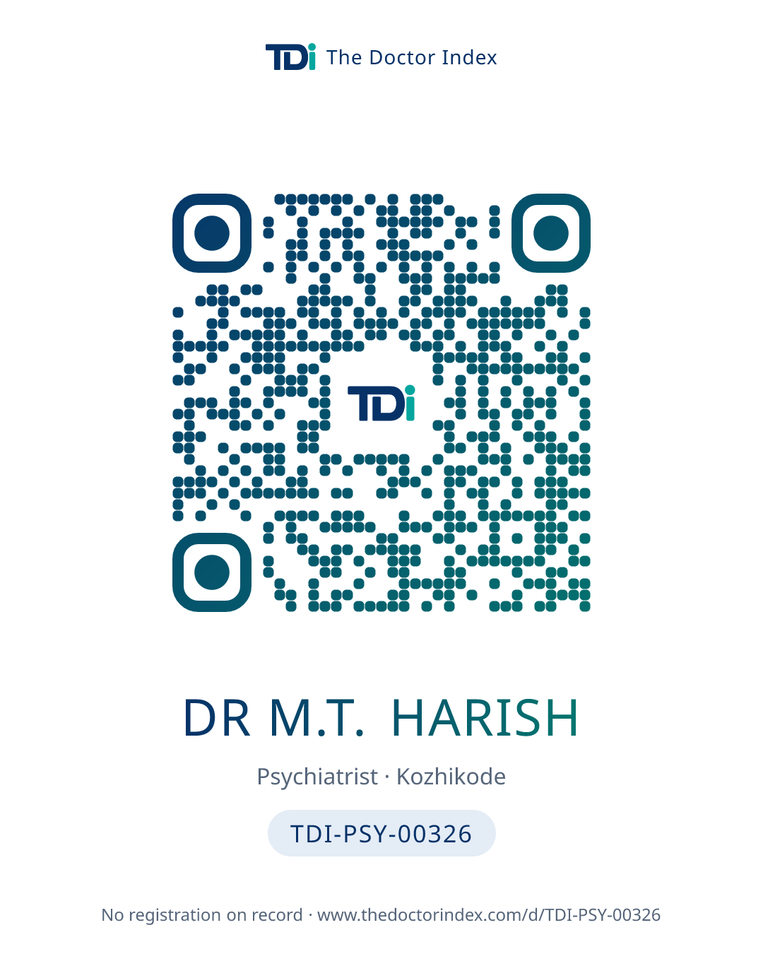 QR card for Dr M.T. Harish, TDI-PSY-00326