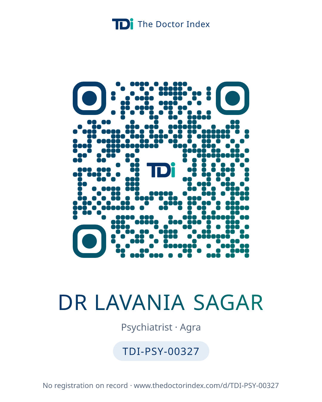 QR card for Dr Lavania Sagar, TDI-PSY-00327