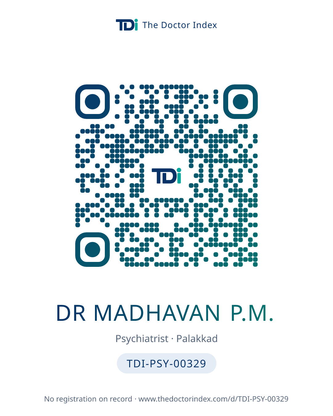 QR card for Dr Madhavan P.M., TDI-PSY-00329