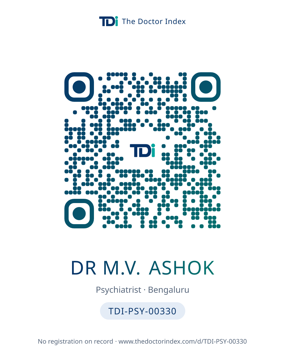 QR card for Dr M.V. Ashok, TDI-PSY-00330