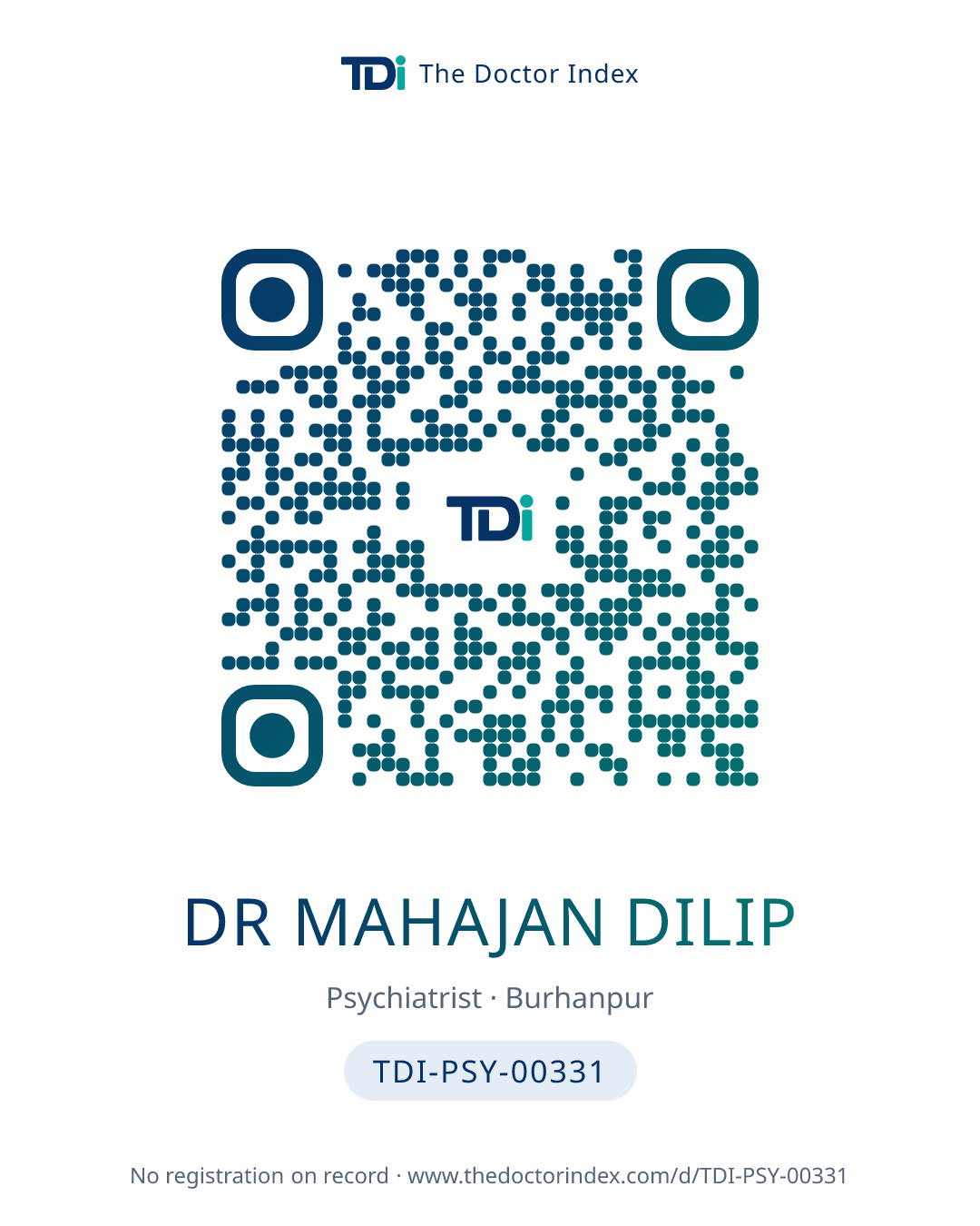 QR card for Dr Mahajan Dilip, TDI-PSY-00331