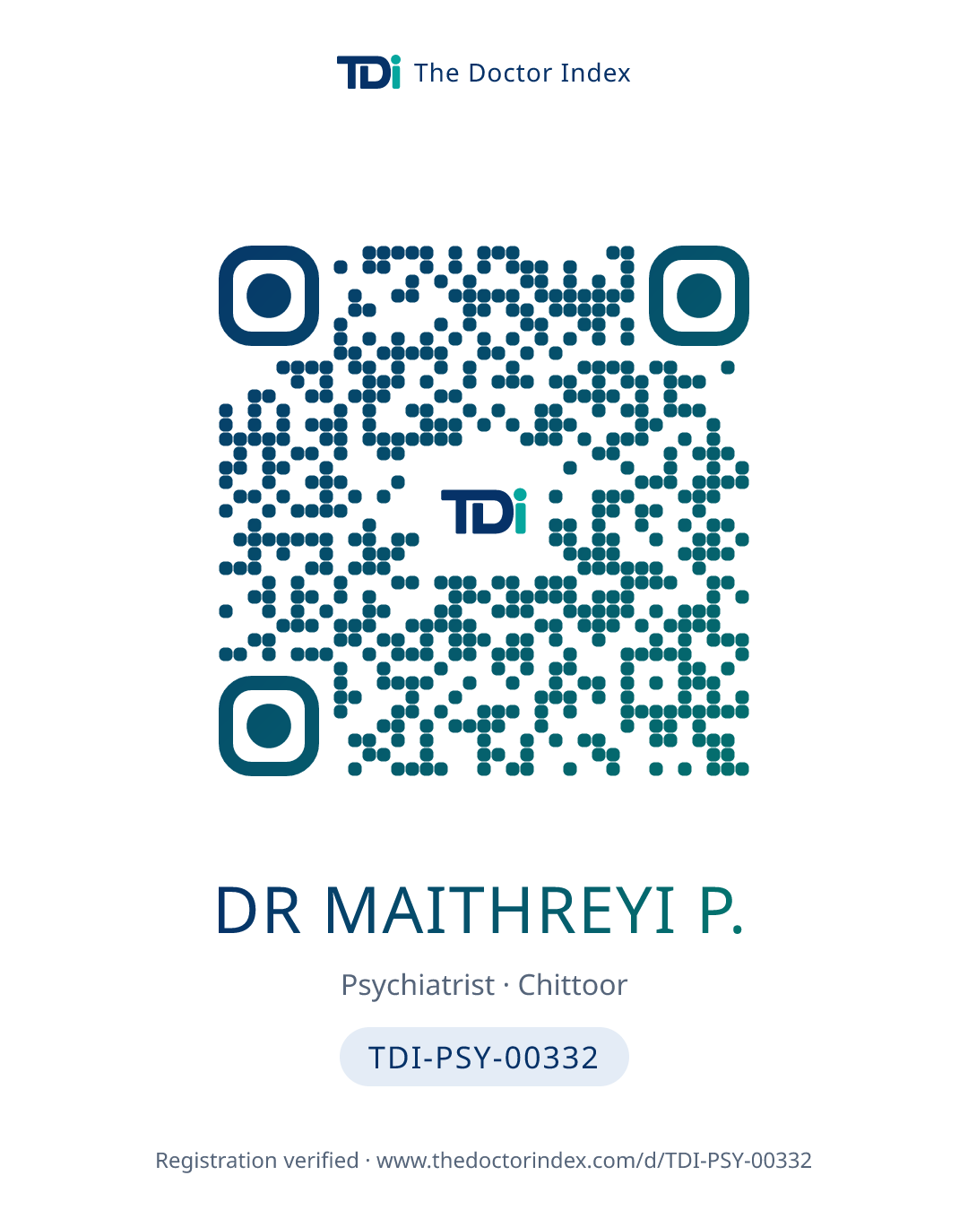 QR card for Dr Maithreyi P., TDI-PSY-00332