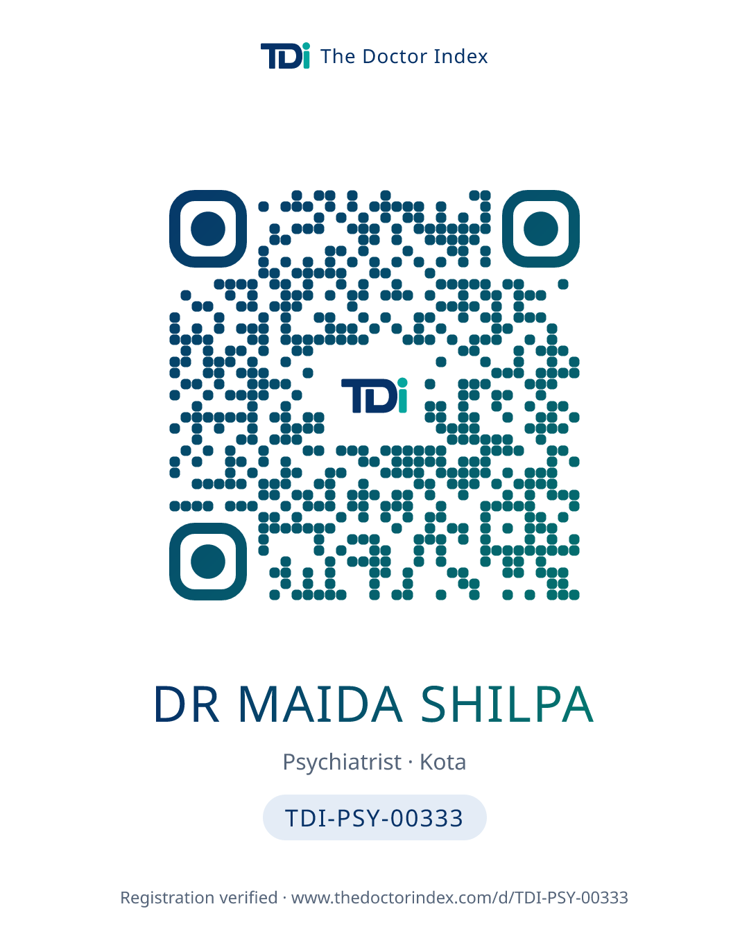 QR card for Dr Maida Shilpa, TDI-PSY-00333